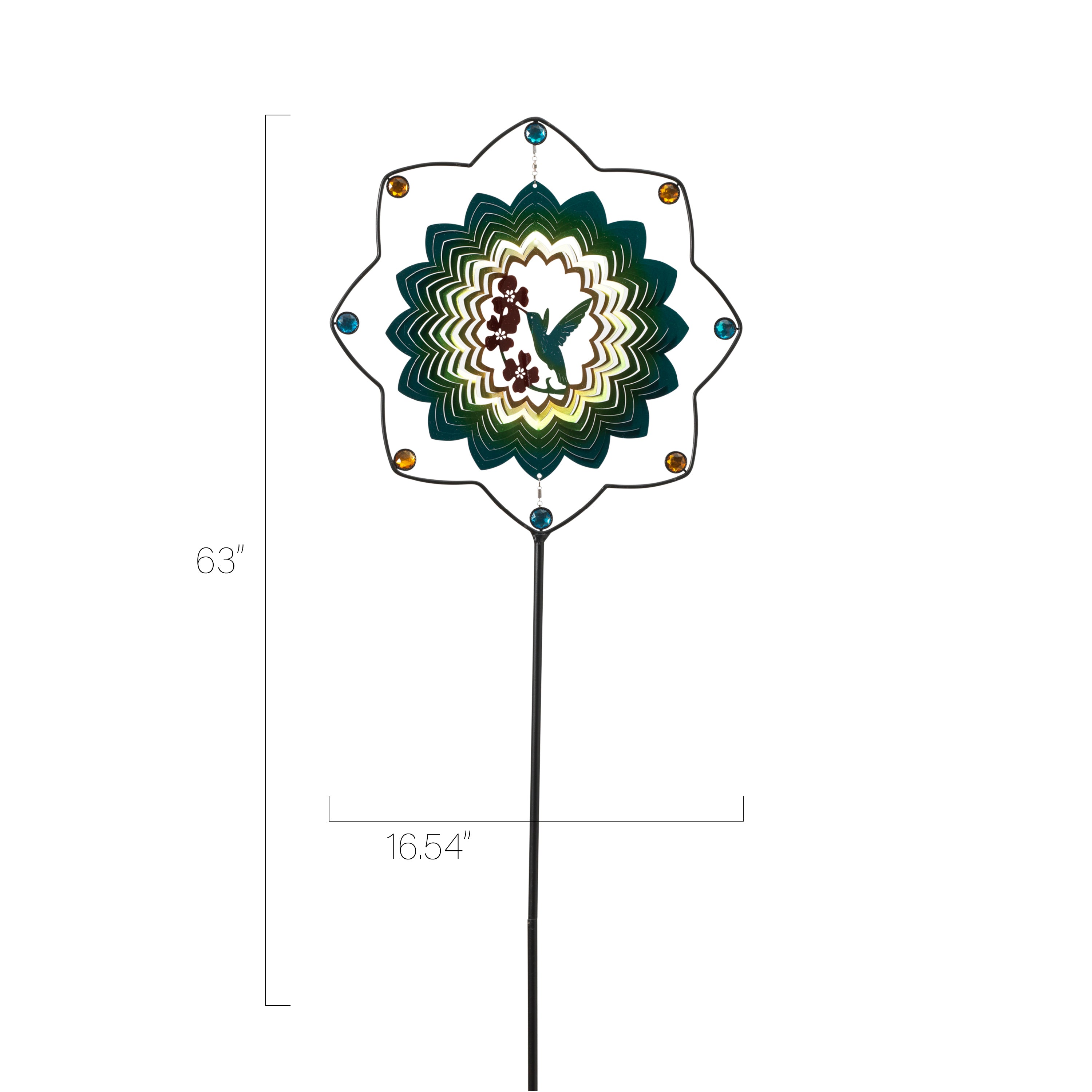 63 Inch Metal and Stainless Steel Bird Spinner Yard Stake with Jewel Accents